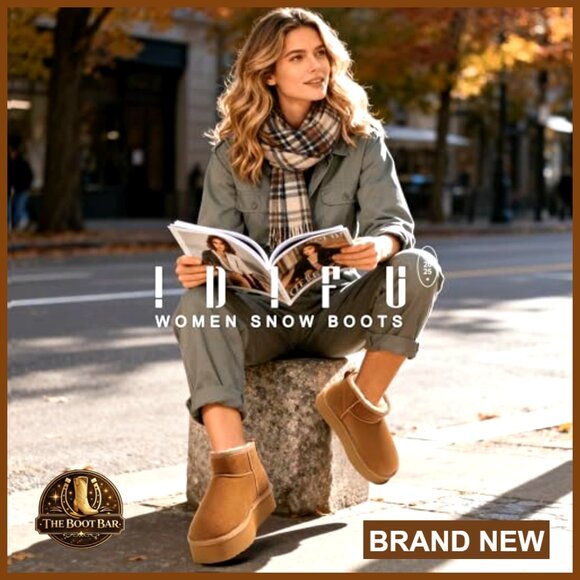 Platform Ankle Boots with Faux Fur Lining Slip On Winter Snow Boots - Picture 2 of 7